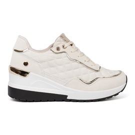 Shelvt Beige sneakers with shimmering golden accents 2