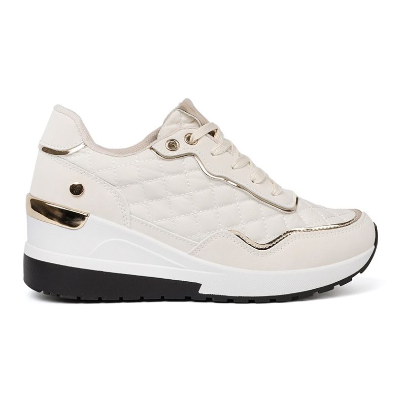 Shelvt Beige sneakers with shimmering golden accents 2