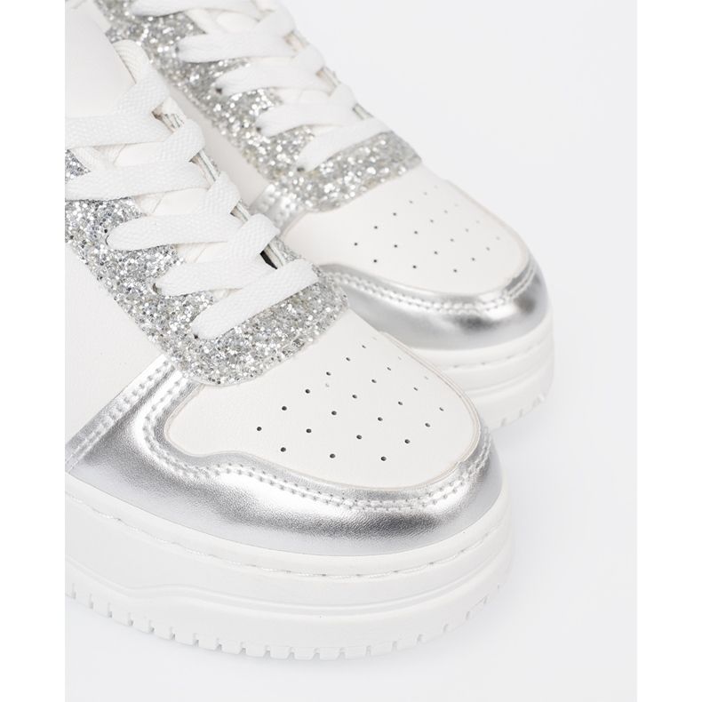 Shelvt White and silver sneakers with shimmering details multicolored 1