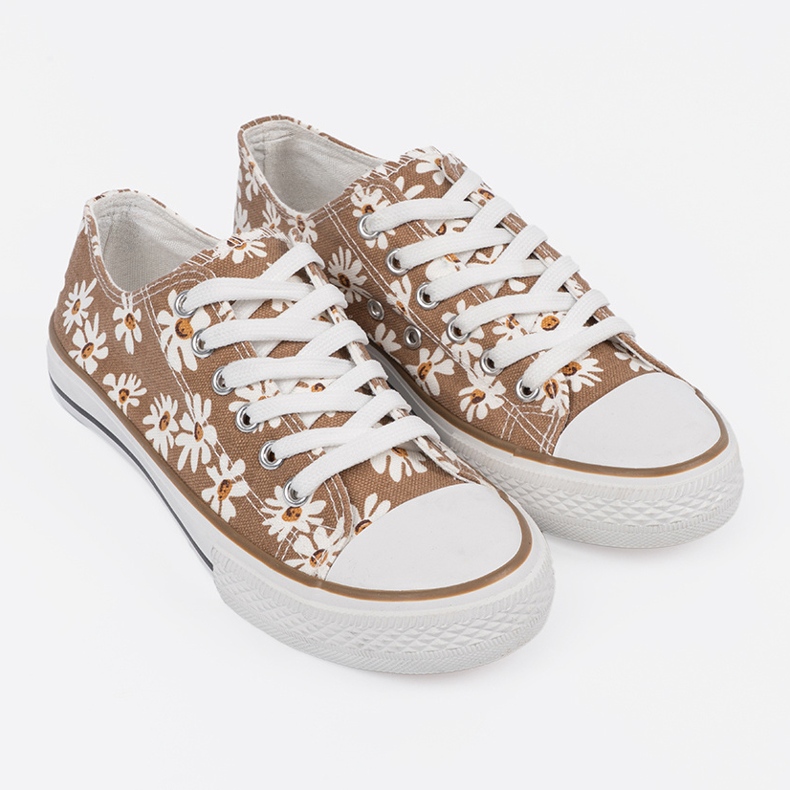 Shelvt Beige women's sneakers with flowers 1