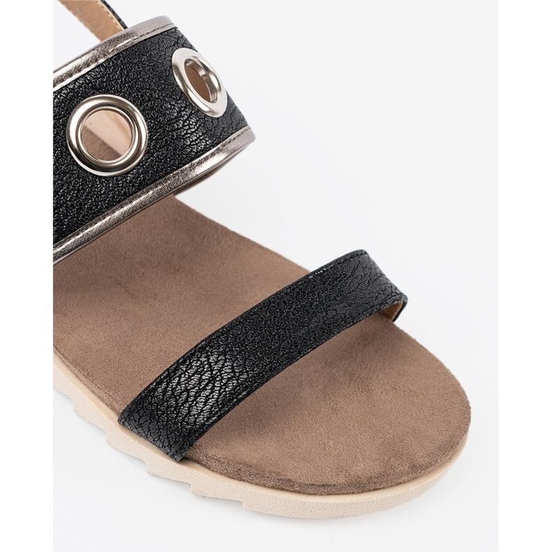 Shelvt Black sandals with decorative metal wheels 1 Shelvt Black sandals with decorative metal wheels 1