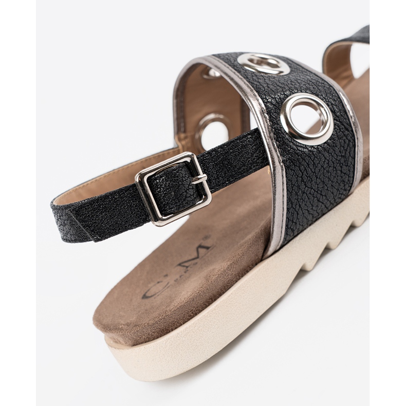 Shelvt Black sandals with decorative metal wheels 2 Shelvt Black sandals with decorative metal wheels 2