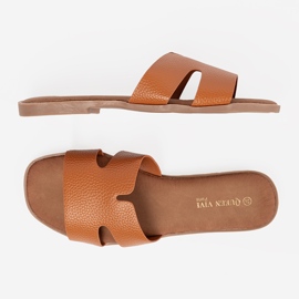 Shelvt Caramel women's leather slippers 1