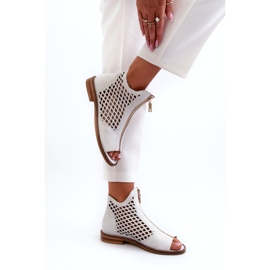 Zazoo 977/L Leather Openwork Sandals With Zipper, White 3