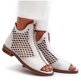 Zazoo 977/L Leather Openwork Sandals With Zipper, White 5