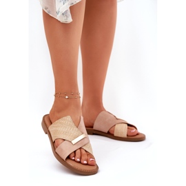 Women's flat heels with a decorative Vinceza 17385 beige 1