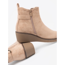 Shelvt Beige women's boots on a comfortable, low wedge 1