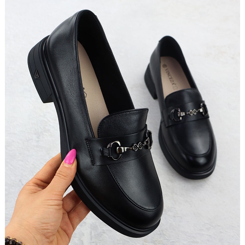 Women's leather shoes black loafers Vinceza 39958 1