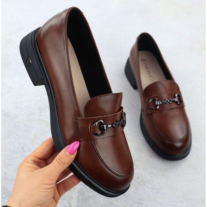 Women's leather shoes brown loafers Vinceza 39958 1