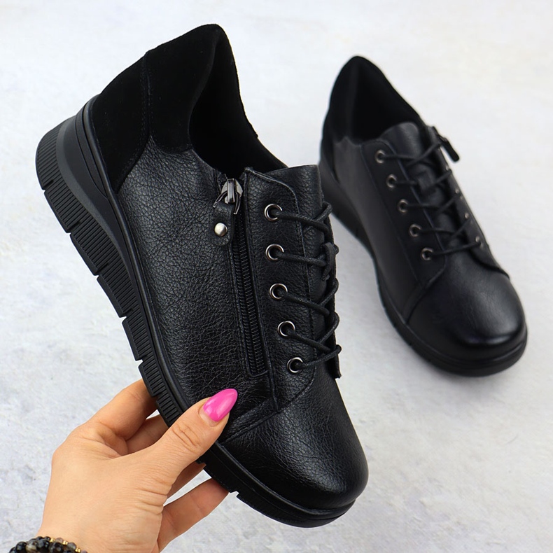 Women's leather shoes on wedges black Vinceza 39964 1