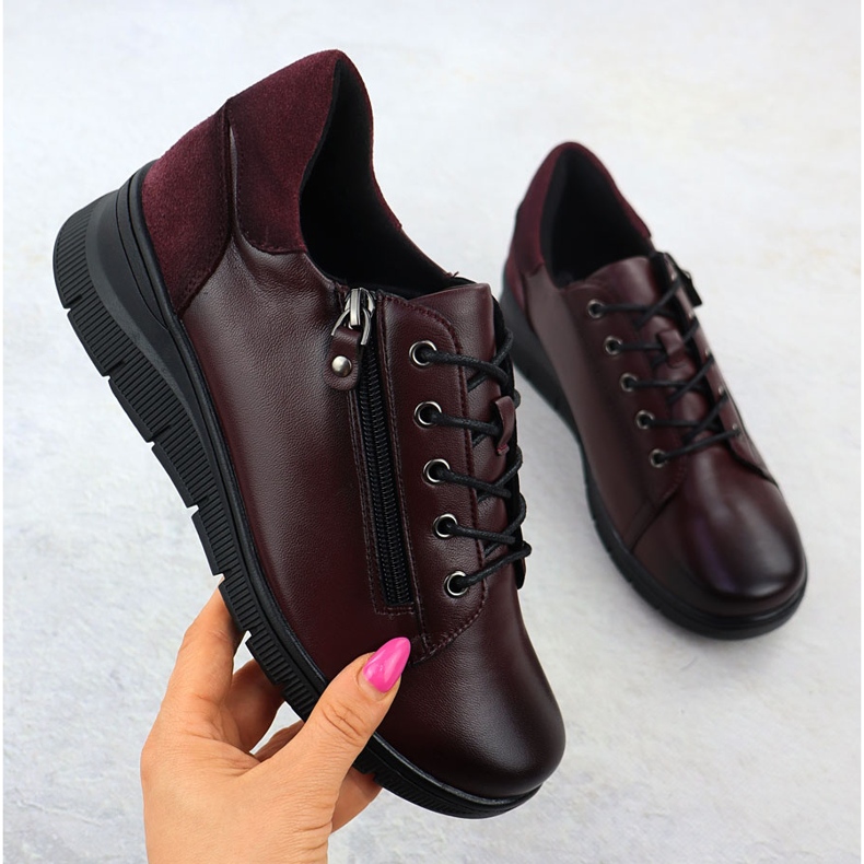 Women's leather shoes for Vinceza 39964 burgundy red 1