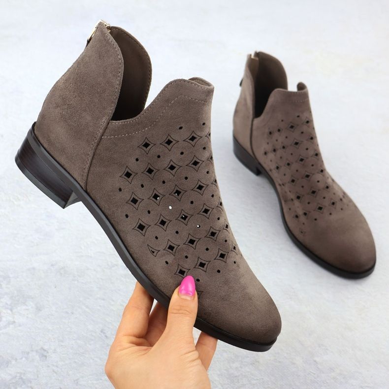 Women's openwork boots, beige, beige Vinceza 58608 1