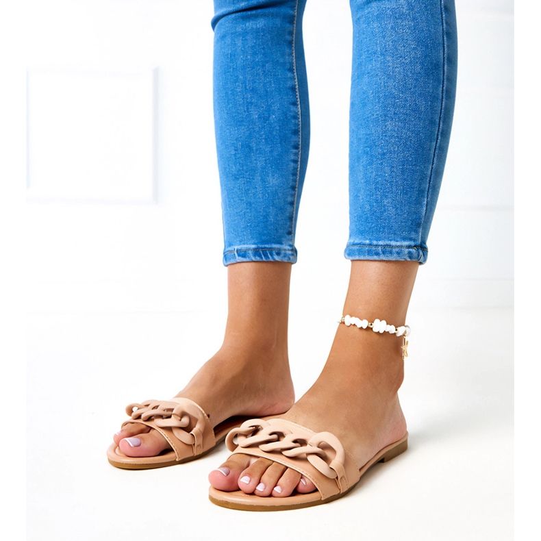 Brown flip flops with a matte chain from Aliyan beige 1