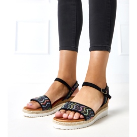 Black crochet sandals on Versala wedge 1 Black crochet sandals on Versala wedge 1