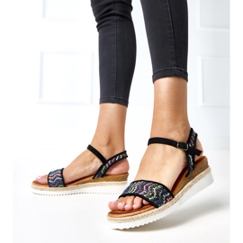 Black crochet sandals on Versala wedge 2 Black crochet sandals on Versala wedge 2