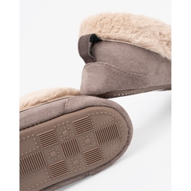 Shelvt Dark beige slippers with a bow and a fluffy moccasin -type interior 1