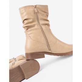 Shelvt Comfortable beige boots with ruffles 1