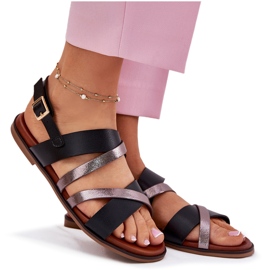 Flat -heeled women's sandals with Sergio Leone SK086H stripes black 4