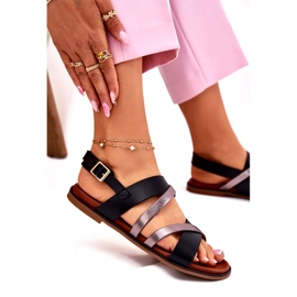 Flat -heeled women's sandals with Sergio Leone SK086H stripes black 2