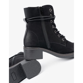 Shelvt Black low -heeled lace -up boots 1