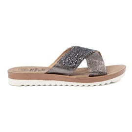 Shelvt Metallic women's flip flops with a white sole silver 2