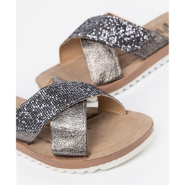 Shelvt Metallic women's flip flops with a white sole silver 1