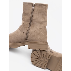 Shelvt Beige suede boots with decorative buckles 1
