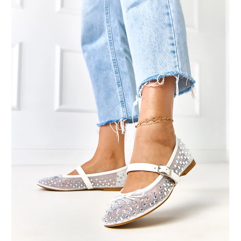 White mesh ballerinas with Elasid crystals 2