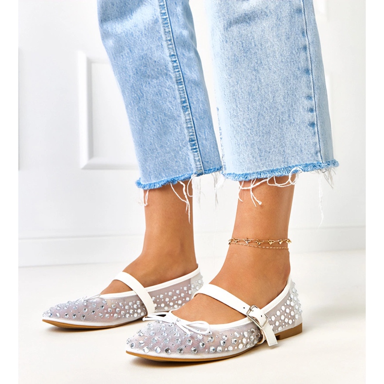 White mesh ballerinas with Elasid crystals 1