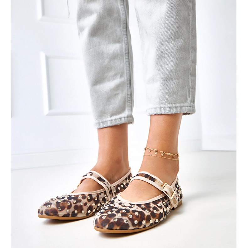 Pantitan mesh ballerinas with Malmo crystals brown 1