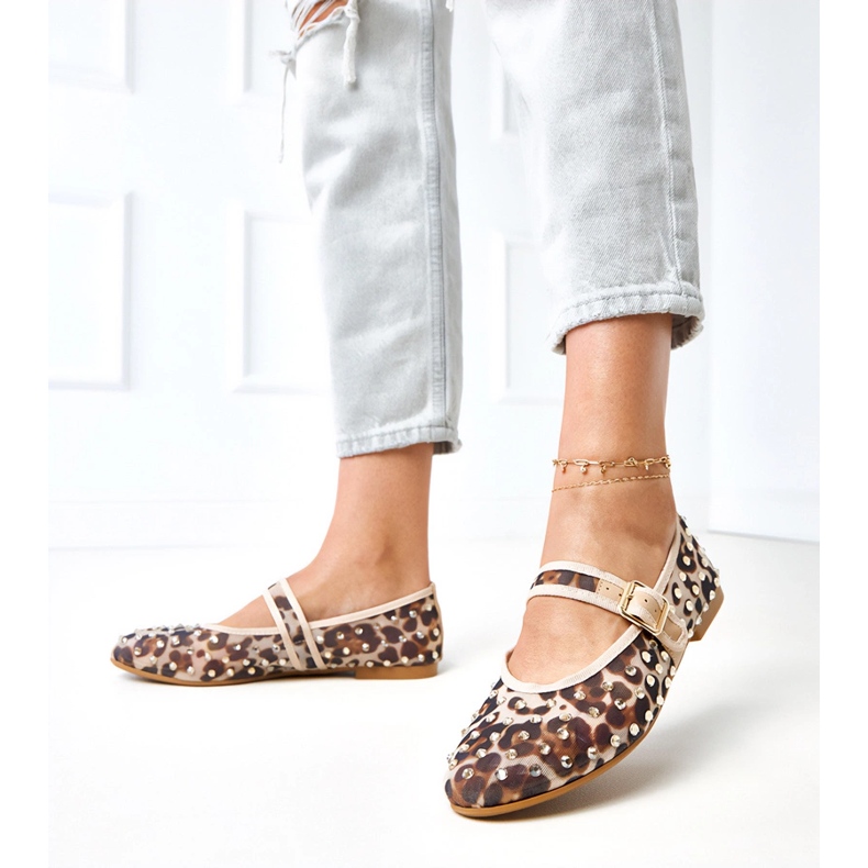 Pantitan mesh ballerinas with Malmo crystals brown 2