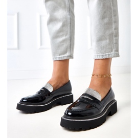 Black varnished loafers decorated with Laures zircons 1