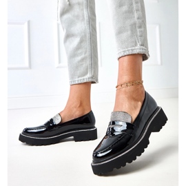 Black varnished loafers decorated with Laures zircons 2