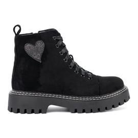 Shelvt Black lace -up boots with a shiny heart 2