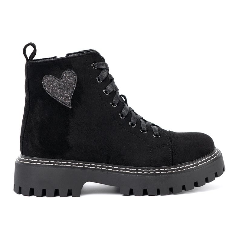Shelvt Black lace -up boots with a shiny heart 2