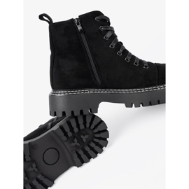 Shelvt Black lace -up boots with a shiny heart 1
