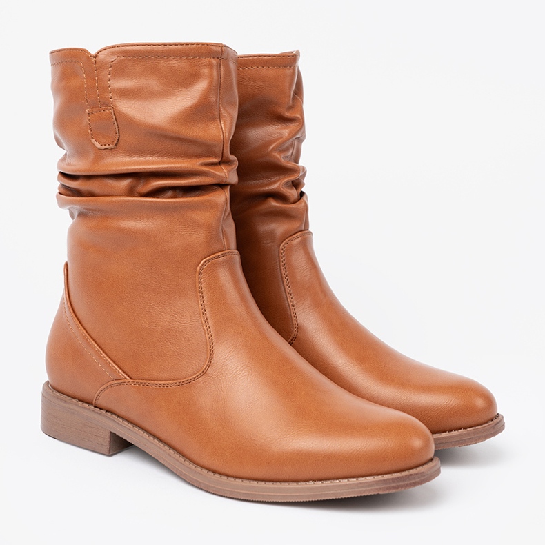 Shelvt Comfortable caramel boots with ruffles 2