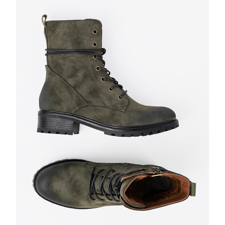 Shelvt Dark green laced workers with a low heel 2