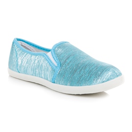Slip on sneakers with silver thread blue 1