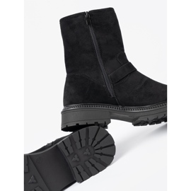 Shelvt Modern black boots with silver buckles 1