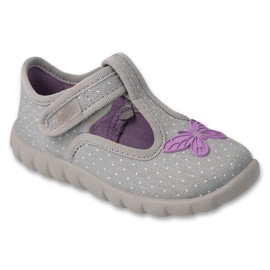 Befado children's slippers 627p004 butterfly application grey 1 Befado children's slippers 627p004 butterfly application grey 1