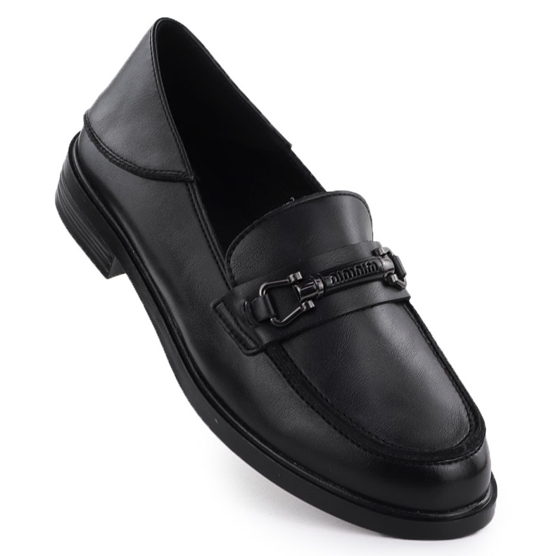Women's leather shoes, black loafers, vinceza 18112 1