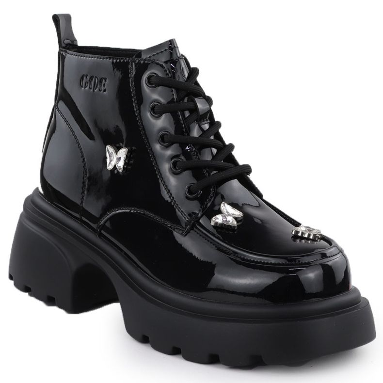 Women's leather boots varnished bags with butterflies black goe ss2n4102 1