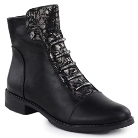 Jezzi Women's boots black flowers asa62-16 1