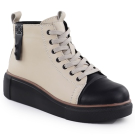 T.Sokolski Women's leather boots insulated beige. Sokolski Z24-218 1