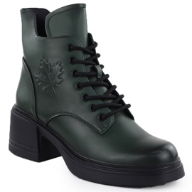 Leather boots on the post insulated green vinceza 26-39950 1