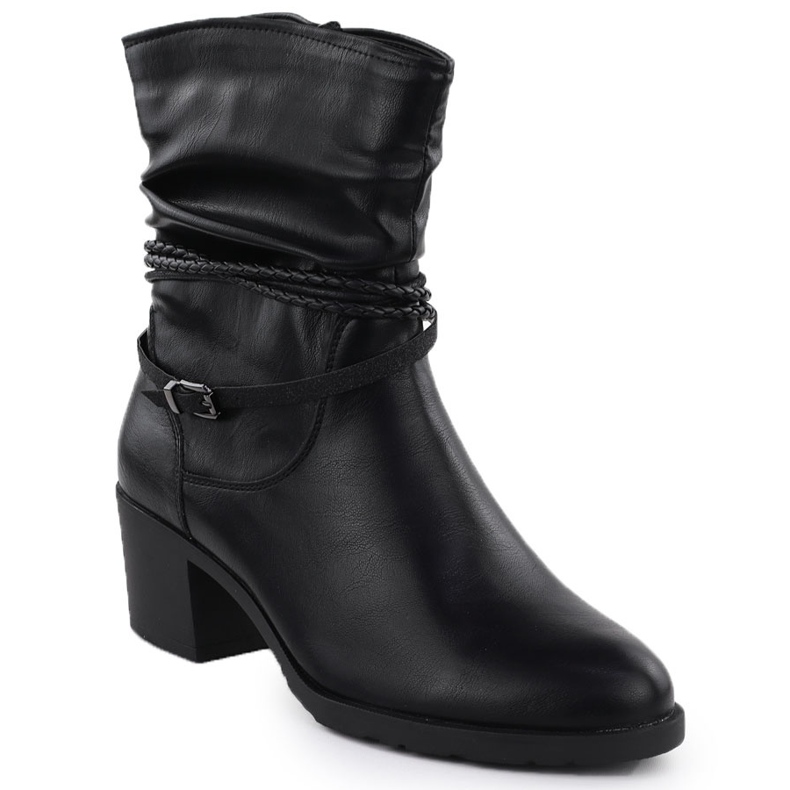 Crinkled boots on the block women's black Jezzi asa128-63 1