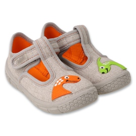 Befado children's slippers with velcro, animal motif 629P003, gray beige 1 Befado children's slippers with velcro, animal motif 629P003, gray beige 1
