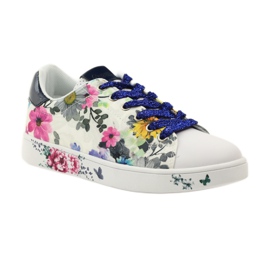 American Club Floral American sneakers with leather inlay navy blue pink white 1