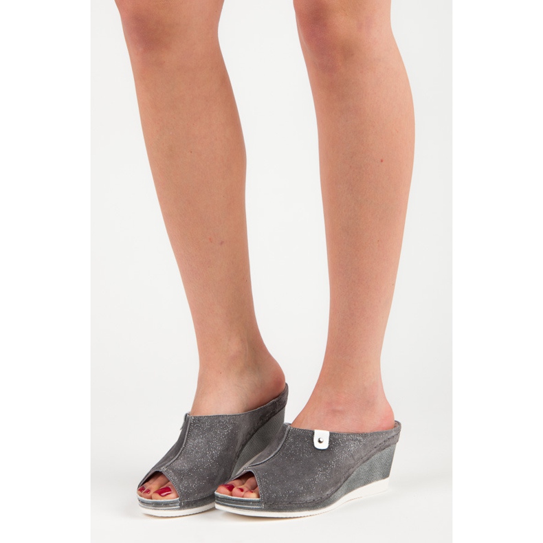 Vinceza Gray Wedge Slippers grey 1
